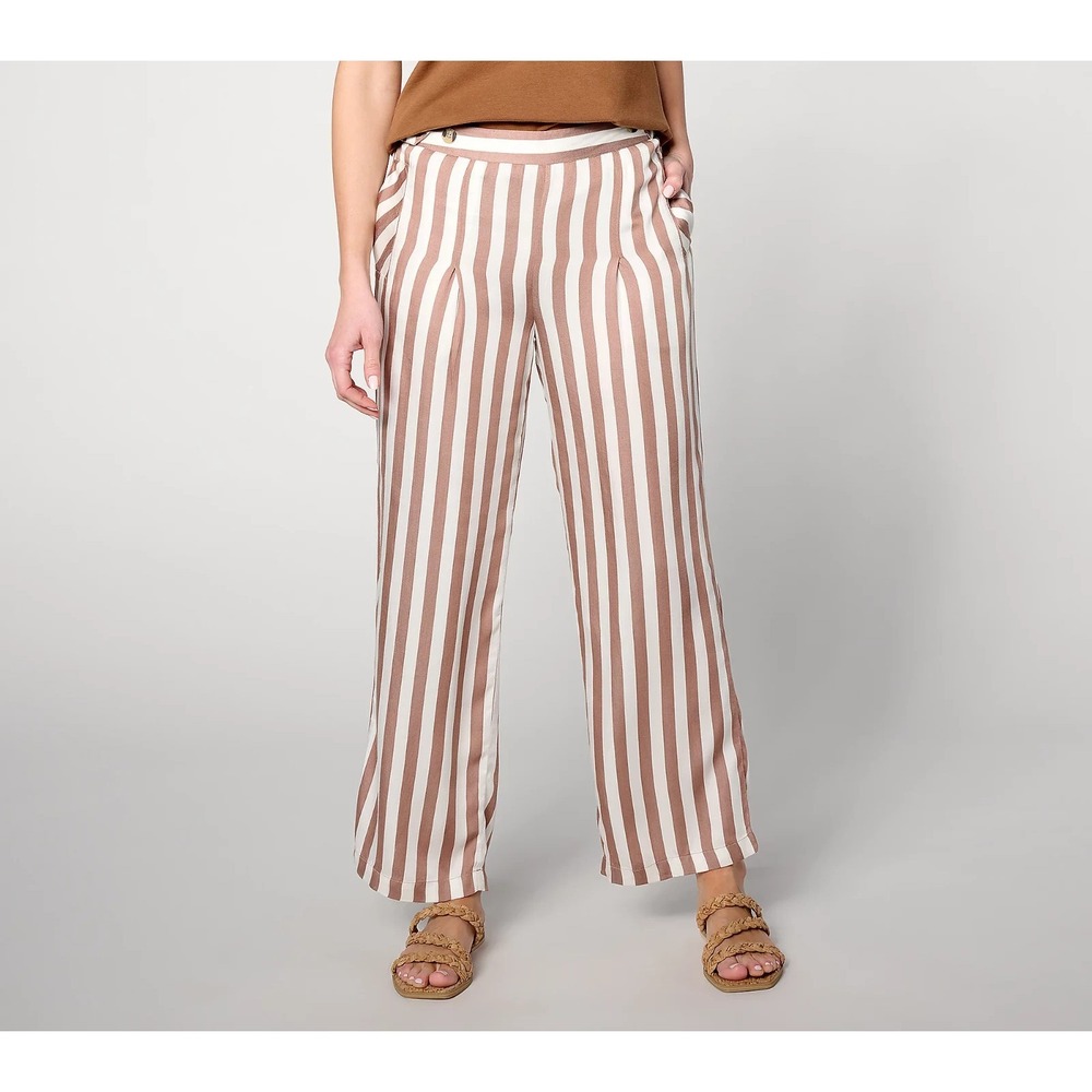AnyBody Petite Woven Ankle Pants with Button Tab Waist Detail Almond ,XXS  #24C